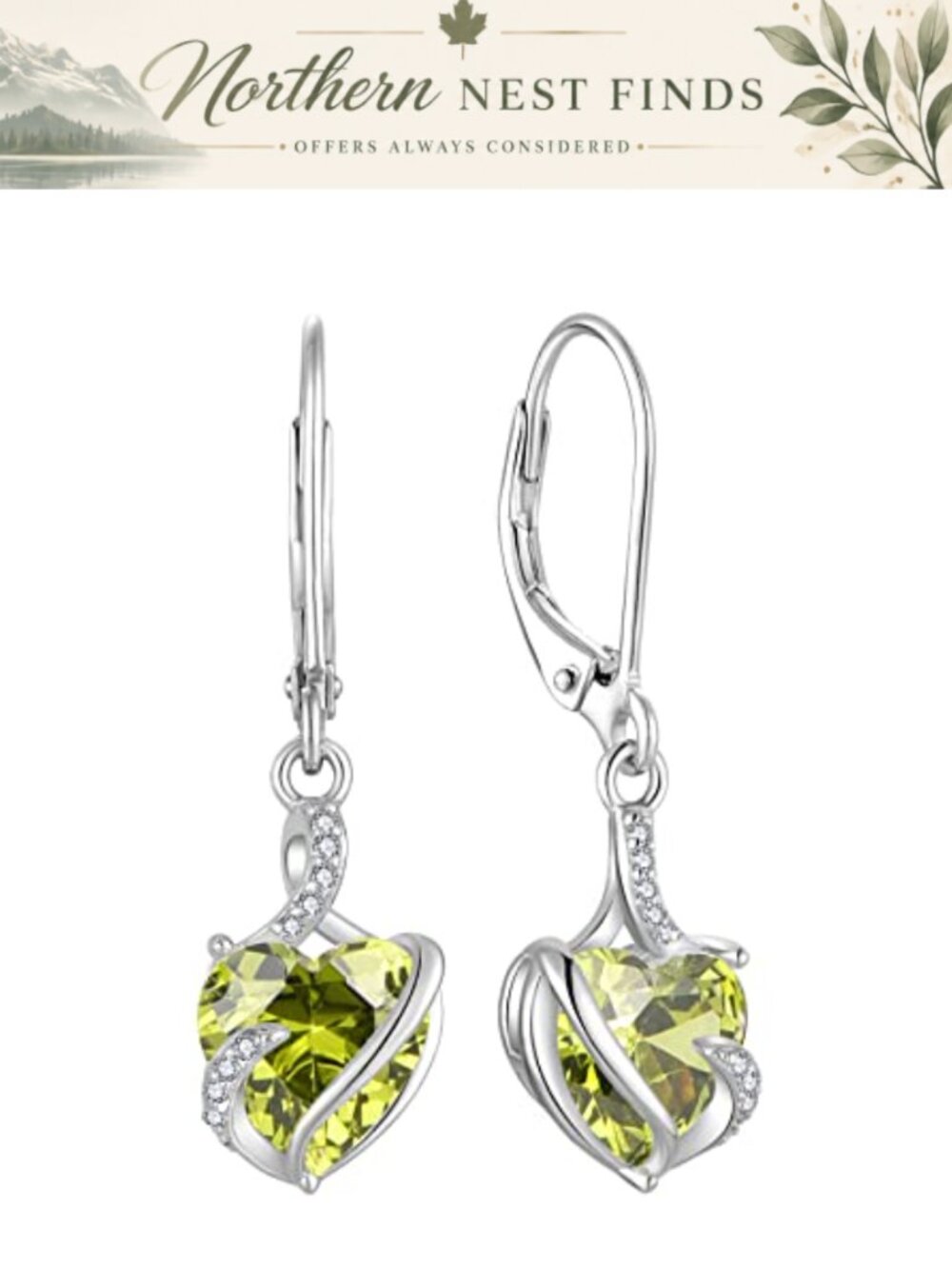FJ Heart Dangle Drop Earrings 925 Sterling Silver Birthstone